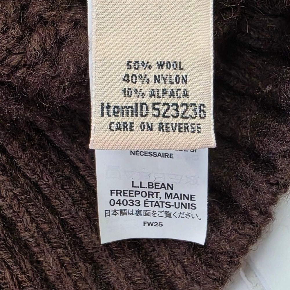 L.L.Bean Mens Large Wool Alpaca Blend Cable Knit Mock Neck Sweater Brown 523236 - Picture 5 of 9